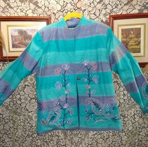 Indigo Moon teal blue purple vintage embroidered paisley design striped jacket